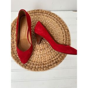 Sezane Perforated Suede Court Heels Shoes Red 7